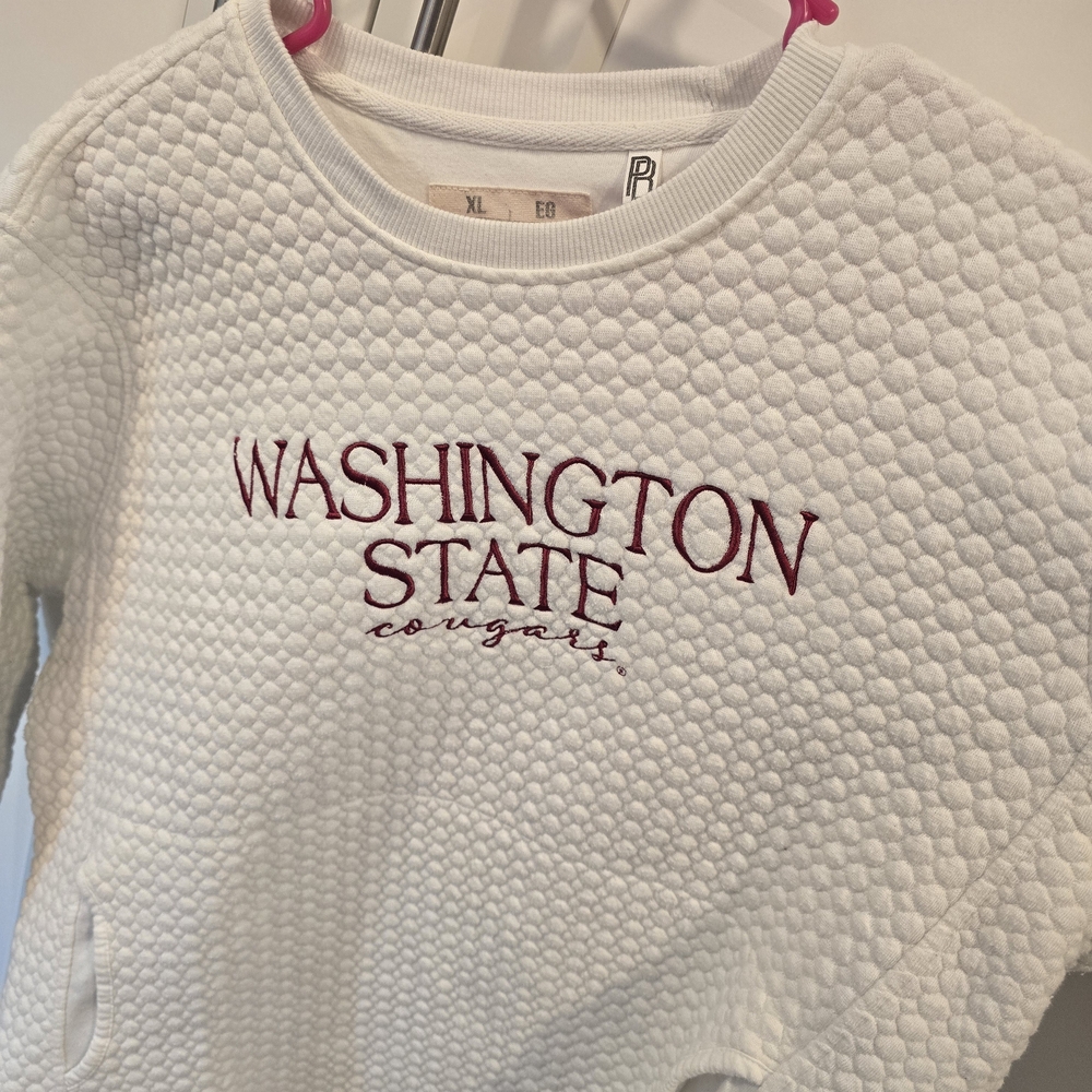 Pressbox White Quilted Sweatshirt with Maroon Embroidery